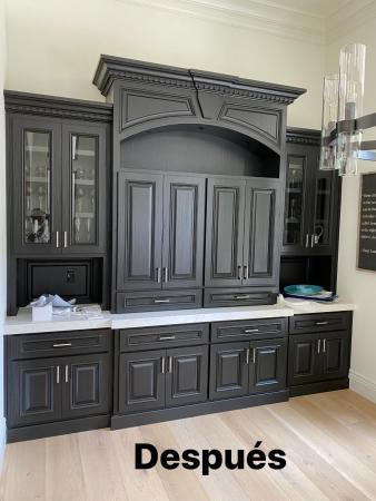 Built-In Hutch & Cabinet Refinishing — Charcoal