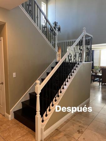 Staircase Refinish — Black Rails & White Balusters